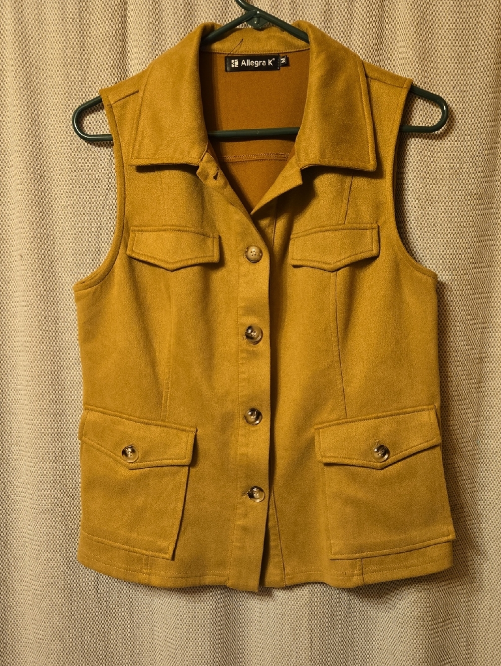 Allegra K Tan Microfiber Button-Front Vest